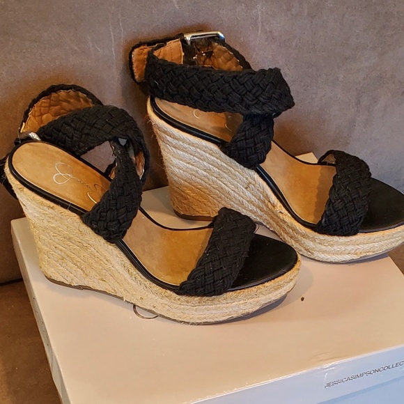 Jessica Simpson Weyla Platform Lace-Up Espadrille Wedges  Black Braided Espadrilles by Jessica Simpson - Size 7